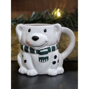 White Dog Black Dots Green Scarf Coffee Mug Tea Cup Planter 3D Dalmatian Pug Pup